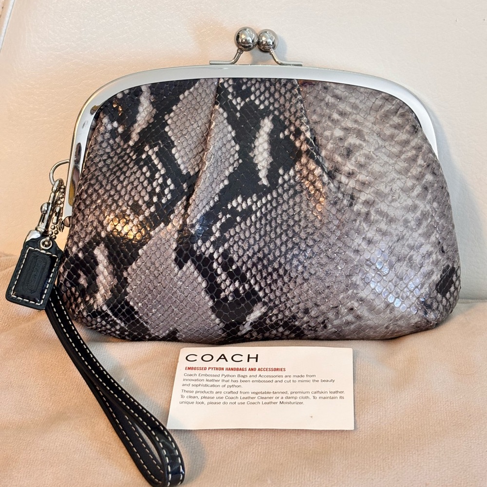 Coach Black And Gray Python Printed Leather Frame… - image 8